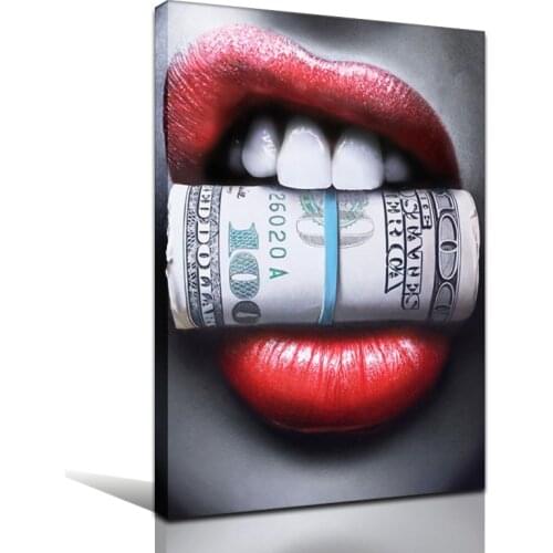 Sexy Red Lips with Dollars Canvas Art Prints Modern Home Decor Paintings Printed Paintings On Canvas Wall Art for Living Room
