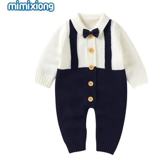 Baby Rompers Boys Gentlemen Jumpsuits Clothes 0-18m Newborn Infant Bebes Sweaters Overalls Autumn Winter Children Outfit Outwear