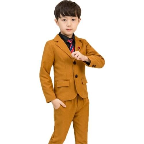 Flower Boys Wedding Dress Costume Kids Blazer Pants 2pcs Clothing Set Boys Party Piano Performance ceremony Clothes L7