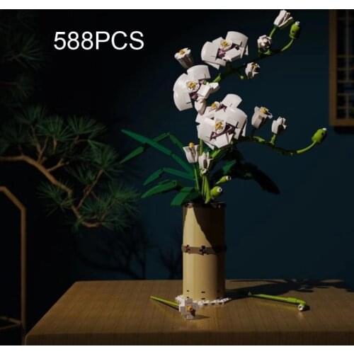 Creative gardening building block Phalaenopsis aphrodite educational toy flowers Potted plants bricks collection for girl gifts