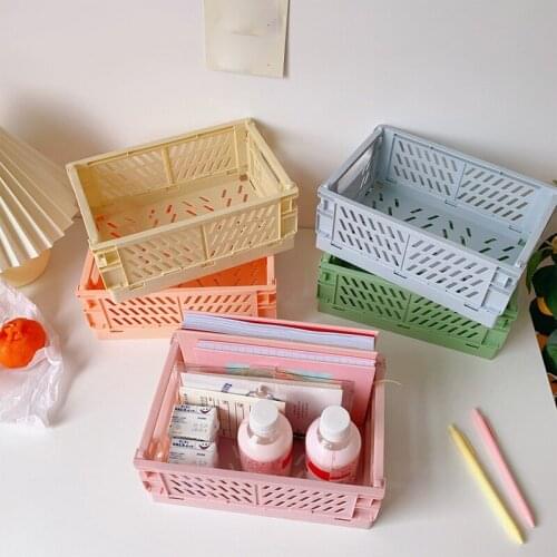 1pc Cute Foldable Plastic Storage Box Basket Student Desktop Holder Arrangement Hand Account Tape Stationery for Korea Ins Style