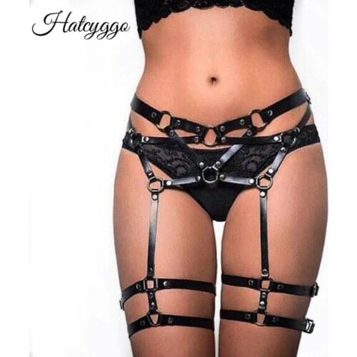 HATCYGGO Fashion Women Garter Belts Leg Ring Black Harness Belt Leather Suspenders Gothic Sexy Women Garters Body Bondage Strap