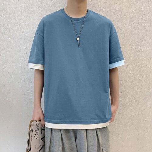 Mens Short Sleeve T-Shirt Spring/Summer Pure Cotton tee tops Large Size popular logo Half Sleeve Loose Mens Round Collars