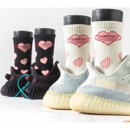 Korean Style New Pink Love Women Socks Cute Girl Original Simple Black and White Cotton Kawaii Street Sweet Harajuku Crew Socks