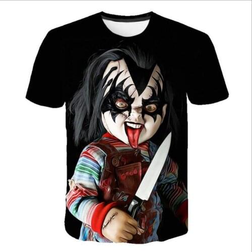 New Men Women Chucky Skull T Shirt 3D Horrible Horror Movie Chucky Tshirts Short Sleeve Tops Tees T-Shirt Men T-Shirts Plus S