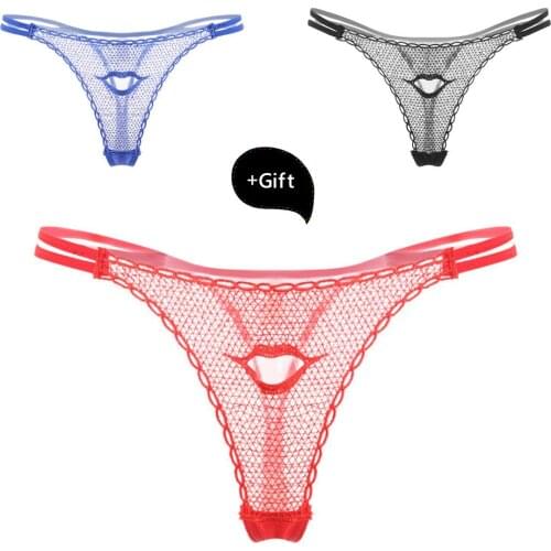 New Women Sexy Breathable Net Panties Lips mouth embroidered G-String Temptation Thong Panties For Women Couple Erotic Panties