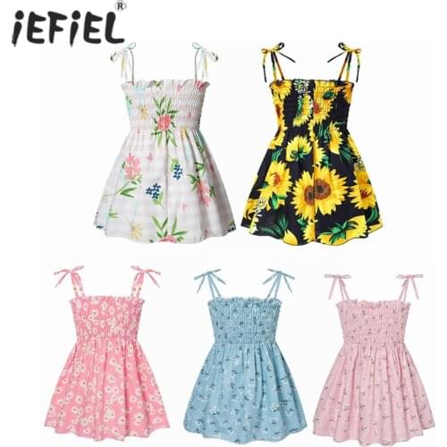 New Kids Sleeveless Strap Dresses Girls Flower Printed Princess Dress Summer Children Clothing 1 2 3 Years Girl Elegant Outfits