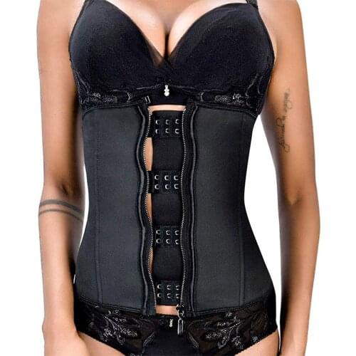 NEW Women Latex Waist Trainer Body Shaper Corsets with Zipper Cincher Corset Top Slimming Belt Black Shapers Shapewear Plus Size