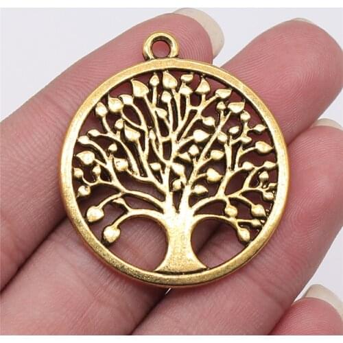 2Pcs 38x34mm New Round Tree Of Life Charms For Jewelry Making DIY Jewelry Findings Antique Gold Color Alloy Charms