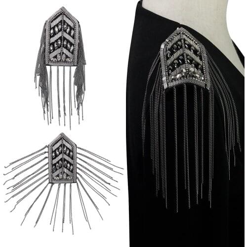 Handmade Tassel Chain Shoulder Badges Beads Patches Epaulet Epaulette Vintage Clothing Decor Sewing Accessories P1475