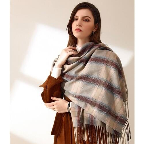 Scarf Womens New Sweet Imitation Cashmere 2021 Winter Warm Flow Soviet Checkered Scarf For Women