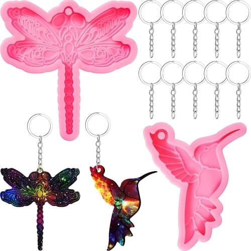 2 Pieces Dragonfly Bird Hummingbird Shape Silicone Mold Craft Custom Keychain Epoxy Resin Molds Chocolate Candy Fondant Mould