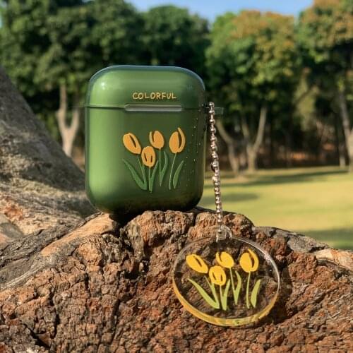 Cute Pendant 3D Tulip Flower Cartoon Green Soft Wireless Bluetooth Headset cover For Airpods pro 1 2 Earphone Protective case