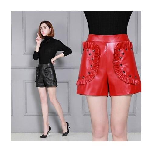 Top brand Wide-leg 2020 High-waisted Lambskin Leather Shorts KS25 high quality