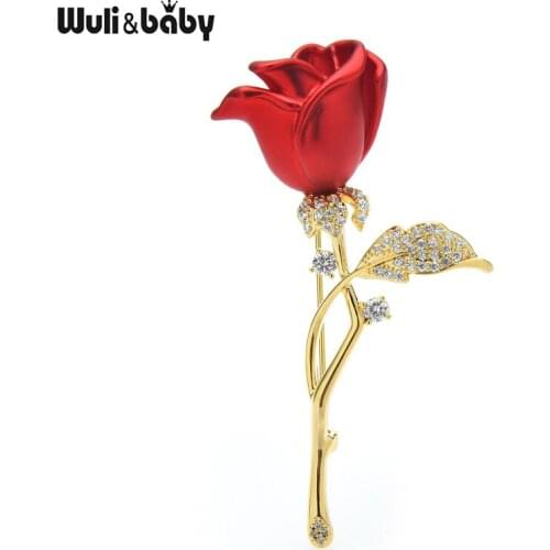 Wuli&baby Soft Touch Enamel Rose Brooch Sparkling Flower Zircon Luxury Brooch Pins For Womne 2021 Designer Jewelry Gift