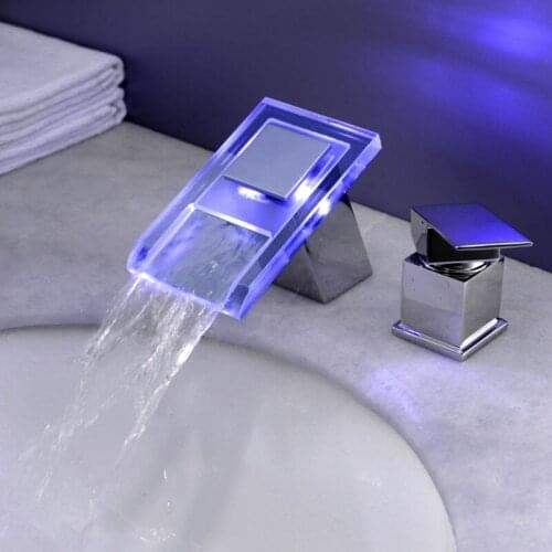 Yi yu brand LED lamp glass BaoMian water bath crock bibcock 3 piece separate basin faucet