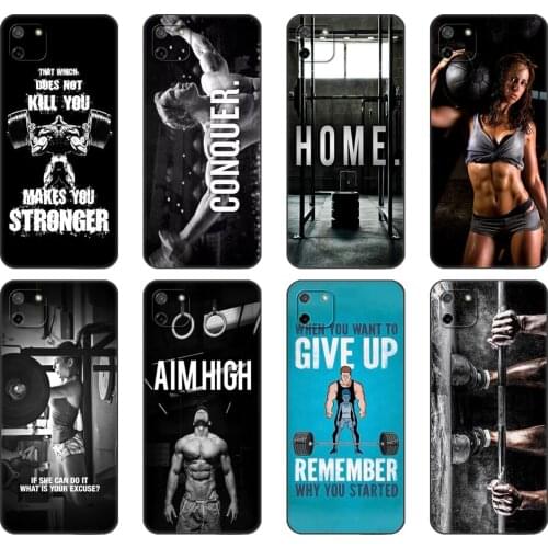 Black tpu Case For OPPO Realme C11 C20 C21 Case Back Cover Bumper Bodybuilding Gym Fitness