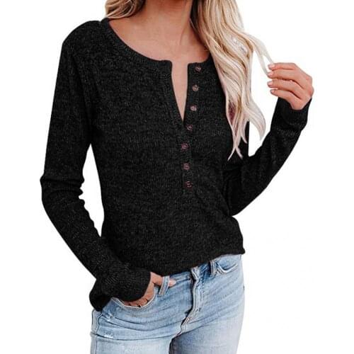 Skin-friendly Classic Long Sleeve Solid Color Tee Shirt Autumn Winter Tunic Blouse Buttons for Work