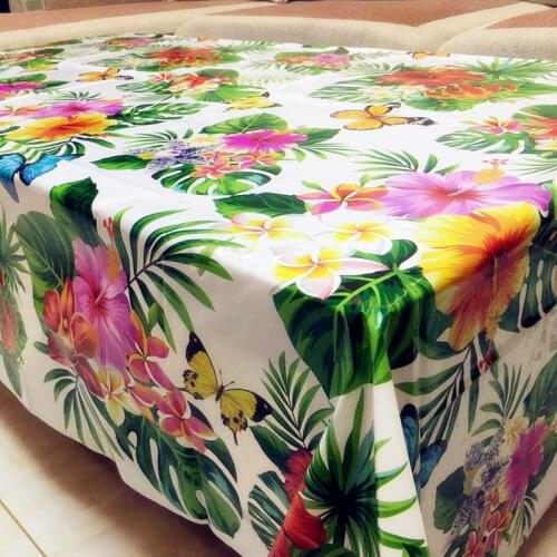 1PC 130x220CM Hawaiian Green Leaves Hibiscus Flower Butterfly Disposable Tablecloth Table Cover