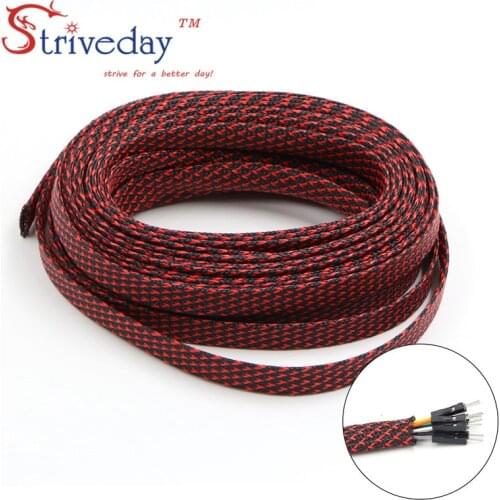 1 meters Black & Red High quality 8mm Braid PET Expandable Sleeving High Density Sheathing Plaited Cable Sleeves DIY