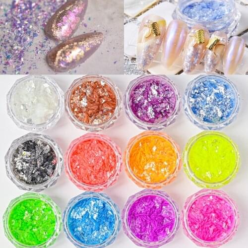 2021 New! Manicure Opal Flake Powder Polarized Ultra-Thin Sequins Brocade Powder Snow Velvet Mermaid Glitter Powder 12colors