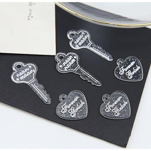 Transparent color 40pcs/lot geometric key/hearts shape resin charms diy jewelry necklace/earrings for women accessory