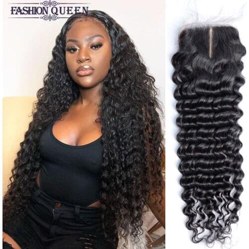 4x4 Middle Part Lace Closure 100% Human Hair Closure T Part Closure Brazilian Deep Wave Transparent Lace Closure Remy Hair 10-22