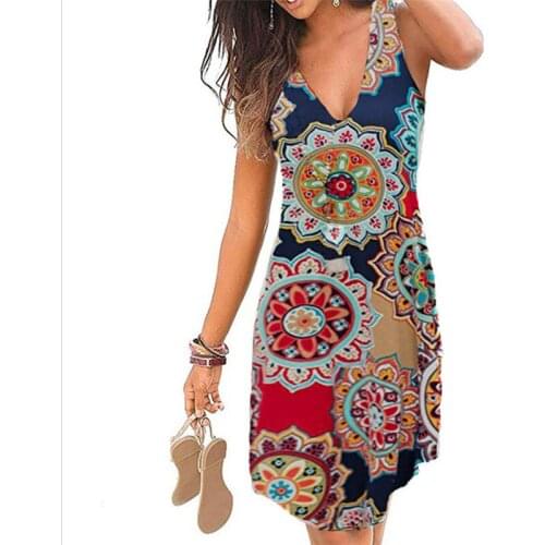 4XL 5XL Plus Size Dresses Women 2021 Sexy Summer Beach Short Dress Casual Sleeveless Deep V-Neck Ladies Folk Floral Print Dress