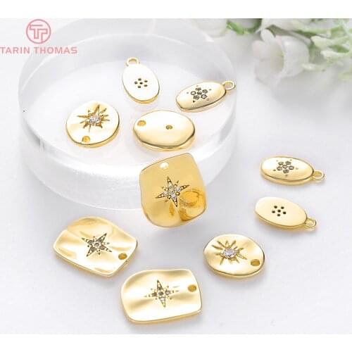 6PCS 12x14MM 6x16MM 24K Gold Color Plated Brass with Zircon Star Charms Pendants High Quality Diy Jewelry Accessories