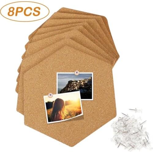 8PCS 215x185mm Cork Board Self-adhesive Hexagonal Cork Wall Bulletin Memo Letter Message Board Photos Display Wall Decoration