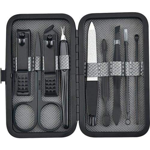 9pcs/set Nail Clippers Manicure Pedicure Set Portable Travel Stainless Steel Nail Cutter Tool Kit Fingernail Suit