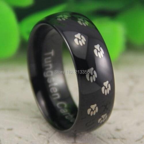 Free Shipping USA UK CANADA RUSSIA Brazil Hot Selling 8MM Black Domed Doggy Prints Lord New Mens The Lord Tungsten Wedding Ring