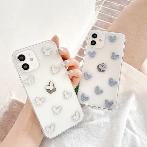Phone Case Cover For iPhone 7 8 Plus SE 2020 11 12 Pro Max X XR XS Max Glitter Butterflies Shell Soft TPU Gel Clear Skin