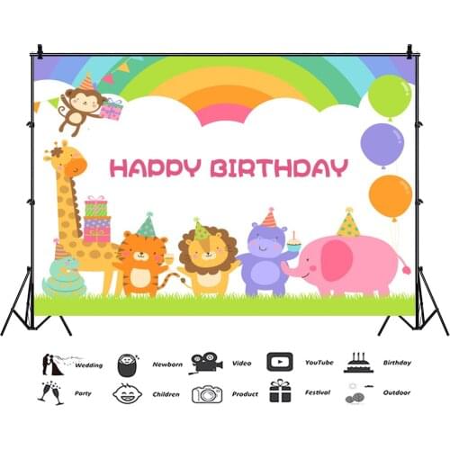 Children Birthday Party Backdrops Decorations Cartoon Animal Giraffe Colorful Photo Background Photography Props