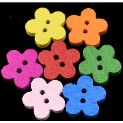 11MM Mixed 2 Holes Flower Wooden Buttons Handmade Sewing Scrapbooking Craft Wood Button Garment DIY Apparel Accessories