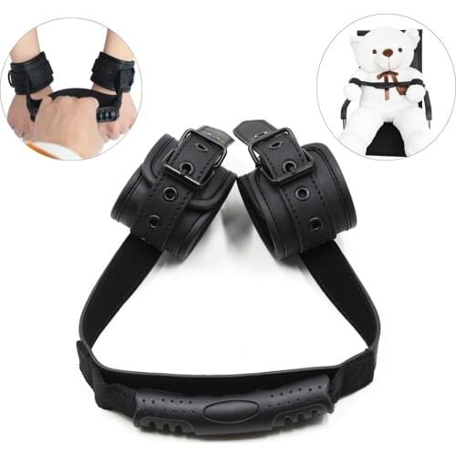 Erotic Leather Handcuffs With Handle Wrist Bondage For Woman Couples Adult Games Adjustable Black Restraint Bdsm Slave Sex Toys