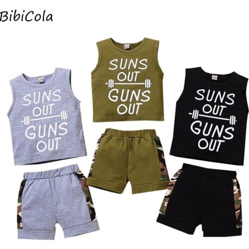 Summer Kids Boy Clothes Set Cartoon Camouflage Letter Printing Children Clothes Vest Tops+ Shorts Sets Boys Tracksuit Outfits