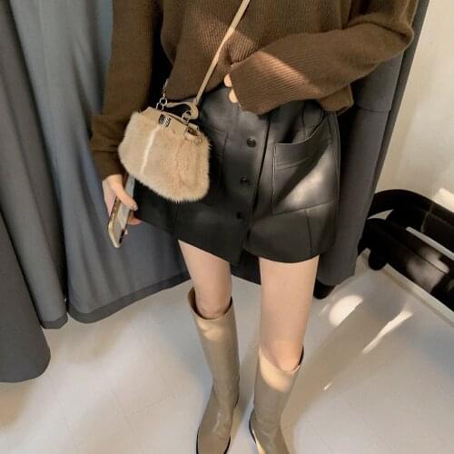 Short leather 2021new suede skirt a-line high waist slim skirt pants genuine leather female autumn and winter
