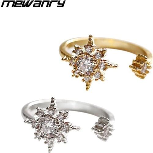 Mewanry 925 Sterling Silver Wedding Rings for Women New Trend Creative Sweet Zircon Flowers Bride Jewelry Gift Party Accessories