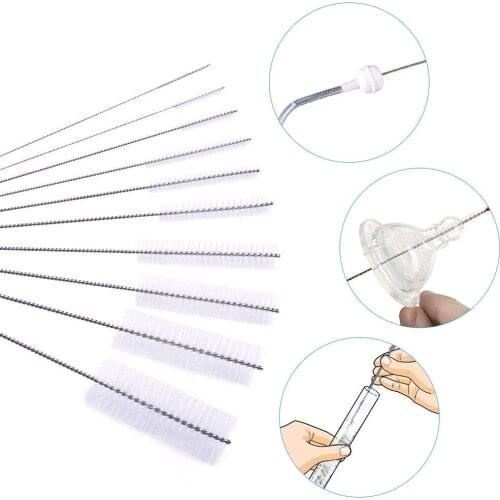 Multifunction Bottle Cleaning Brushes Milk Hose Brush Nylon Washing Brush Cleaner Stainless Steel Handle Spiral Soft Hair