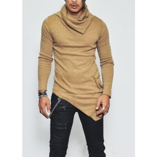 Mens Irregular Stack Collar T Shirt Turtleneck Cowl Neck Long Sleeve Sweater T-Shirt Slim Fit Jumper Pullover Blouse Tops Shirt