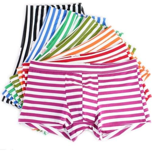 Mens Boxer Sexy Underwear Men Striped Breathable Underwear Boxershorts Bulge Pouch Shorts 7pcs/lot Cotton Cueca Masculina
