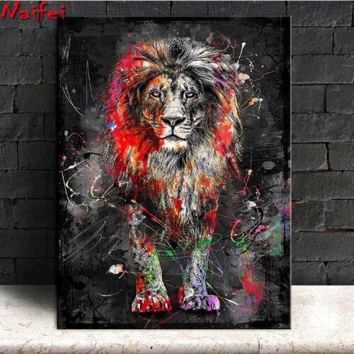 Full square round diamond 5D DIY diamond painting Colorful Lion Animal Abstract Painting diamond embroidery Cross Stitch kits