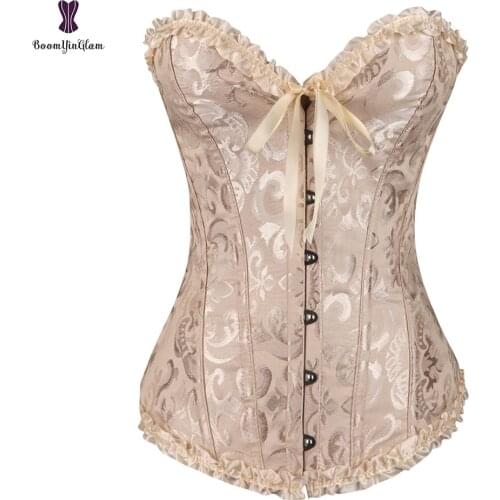 Cheap Corset Lace Up Bustier Plus Size Korsett For Women Jacquard Floral Gothic Gorset Sexy Boned Korse Busk Solid Korset Outfit