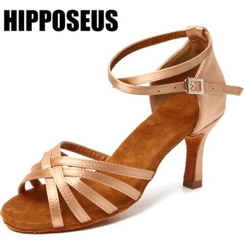 Hipposeus Latin Dance Shoes for Woman Girls Ladies Ballroom Modern Tango Dancing Shoes Rhinestone Buckle Practise dance shoes