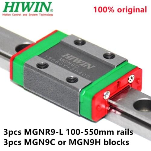 3pcs Original Hiwin rail MGNR9 -L 100mm -550mm + 3pcs MGN9C / MGN9H Blocks for 3D printer cnc