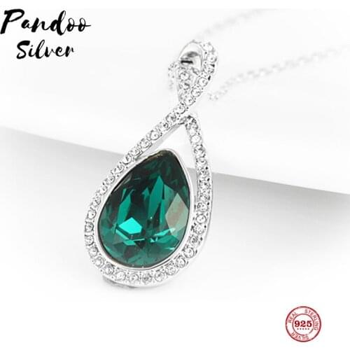 PANDOO Fashion Charm Pure 925 Silver Original 1:1 Copy, Imitation Emerald Pendant Necklace Female Luxury Jewelry Gifts