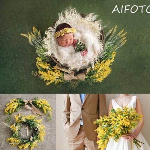 Baby Photo Girl Floral Headband for Shooting Mori Gold Velvet Wreath Door Twigs Decoration Accessories Newborn Photograpy Props