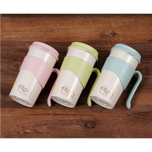Simple Single Layer Natural Color Mug Coffee Cup Mug With Cover Handy Cup Mug Portable Rice Husk Fiber Covered Coffee Milk