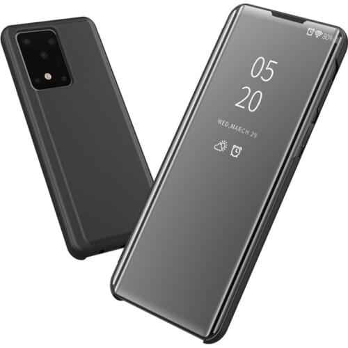 For Samsung S20 Plus Clear View Cover Slim Mirror Plating PC Full Body Protective Standing Cover Kickstand Flip Plated Case